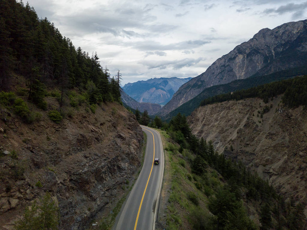 Beautiful landscape picture of a scenic route (Duffey Lake Road) going through the mountain valley towards Lillooet, British Columbia, Canada. - Fotó, kép