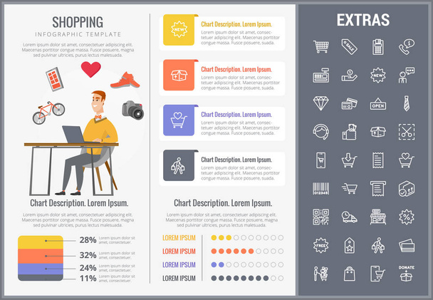 Shopping infographic template, elements and icons. - Vektör, Görsel