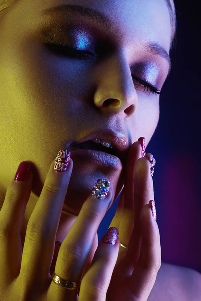 beautiful sexy girl with trendy make-up and manicure - 写真・画像