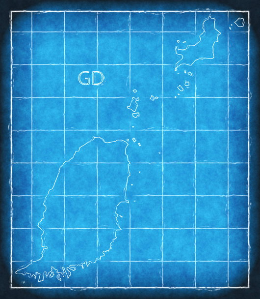 Grenada kaart blauwe print illustratie illustratie silhouet - Foto, afbeelding