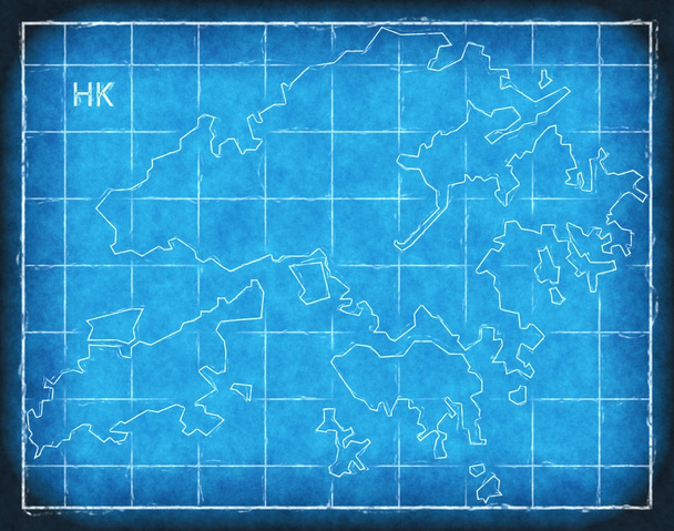 Hong Kong mapa azul impressão arte ilustração silhueta
 - Foto, Imagem
