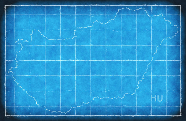 Maďarsko mapa modré Tisknout kresby ilustrace silhouette - Fotografie, Obrázek
