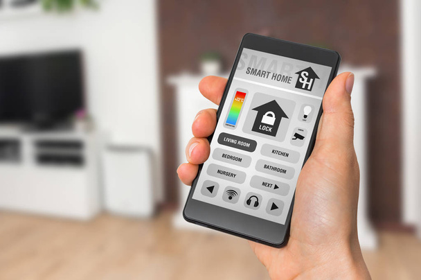 Smart home control app on smartphone - smart home concept - Photo, Image
