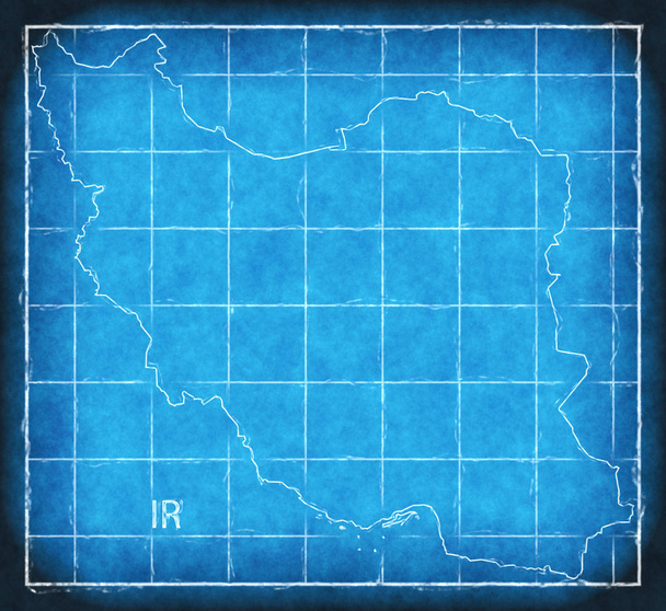 Ιράν Χάρτης μπλε εκτύπωσης τέχνης εικονογράφηση σιλουέτα - Φωτογραφία, εικόνα