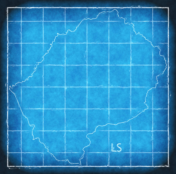 Λεσότο Χάρτης μπλε εκτύπωσης τέχνης εικονογράφηση σιλουέτα - Φωτογραφία, εικόνα