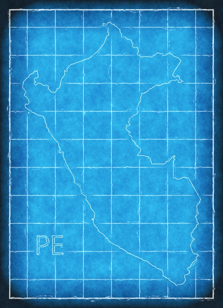 Peru kaart blauwe print illustratie illustratie silhouet - Foto, afbeelding