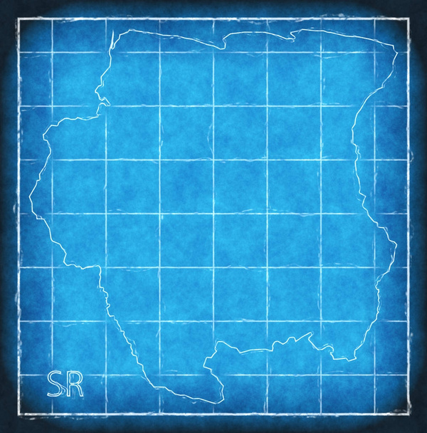 Σουρινάμ Χάρτης μπλε εκτύπωσης τέχνης εικονογράφηση σιλουέτα - Φωτογραφία, εικόνα