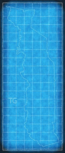 Τόγκο Χάρτης μπλε εκτύπωσης τέχνης εικονογράφηση σιλουέτα - Φωτογραφία, εικόνα