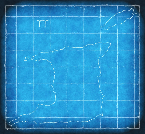 トリニダード ・ トバゴ地図青いアートワークをプリントの図 silhouet - 写真・画像