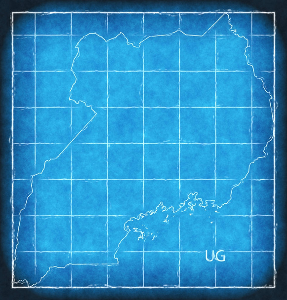 Uganda mapa niebieski wydruku grafika ilustracja sylwetka - Zdjęcie, obraz