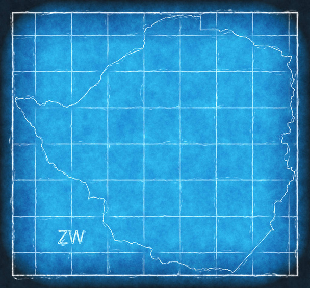 Ζιμπάμπουε Χάρτης μπλε εκτύπωσης τέχνης εικονογράφηση σιλουέτα - Φωτογραφία, εικόνα
