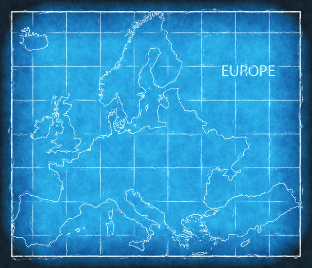 Europa-Karte blauer Druck Kunstwerk Illustration Silhouette - Foto, Bild