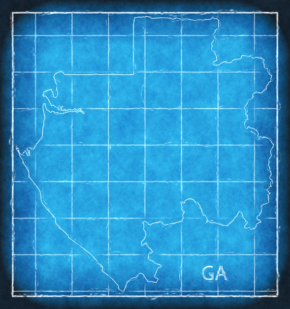 Gabun mapa modré Tisknout kresby ilustrace silhouette - Fotografie, Obrázek