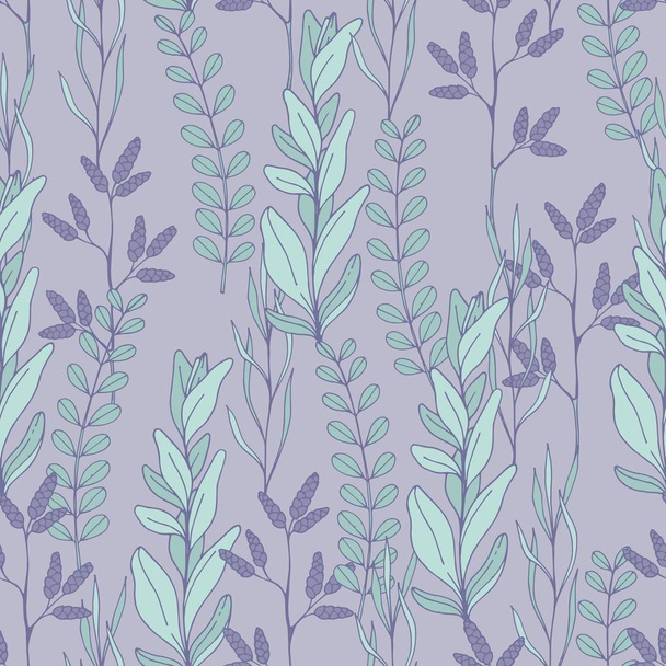 Vector seamless pattern with plants on a purple background - Вектор,изображение