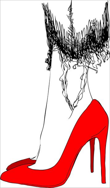 Illustration, junge Frau auf roten Schuhen. - Vektor, Bild