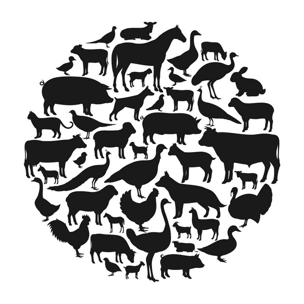 Vector farm animals silhouettes - Vector, Image
