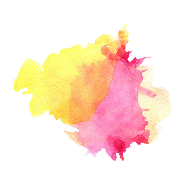 Watercolor pink and yellow stain with blots - Foto, afbeelding