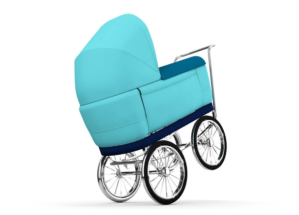 Retro baby stroller isolated on white background. For boy. 3d re - Φωτογραφία, εικόνα