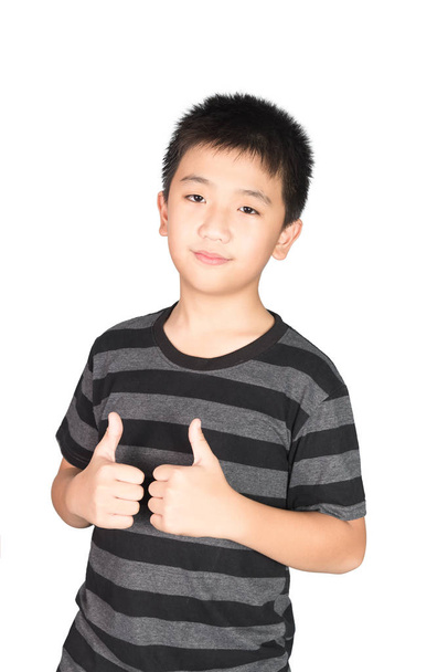 Asian boy kid making, showing thumbs up with a Smiling, isolated - Photo, Image