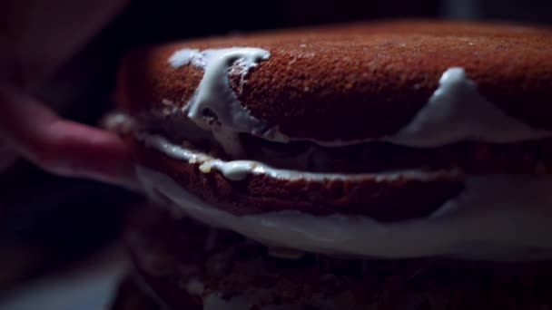 4K Cake Baker Finishing the Cake with Sponges - Materiaali, video