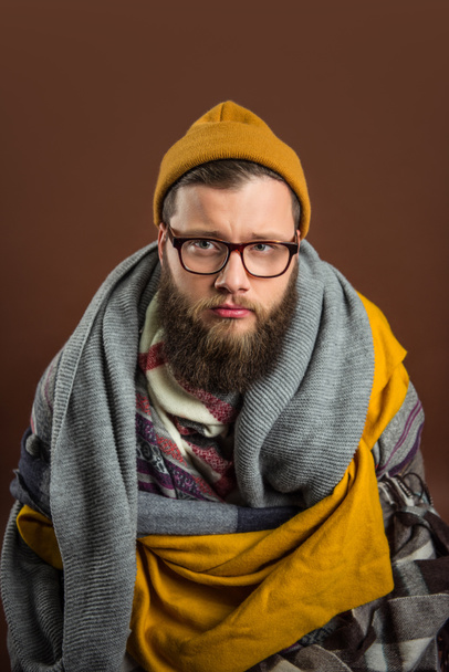 Man wrapped in scarfs - Photo, Image