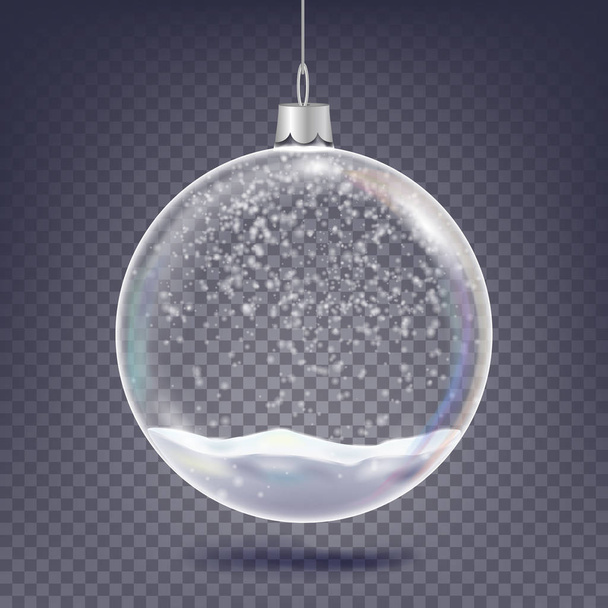 Noel top vektör. Klasik Xmas ağacı cam dekorasyon öğesi. Parlayan kar, kar tanesi. 3D gerçekçi. Saydam arka plan illüstrasyon izole - Vektör, Görsel