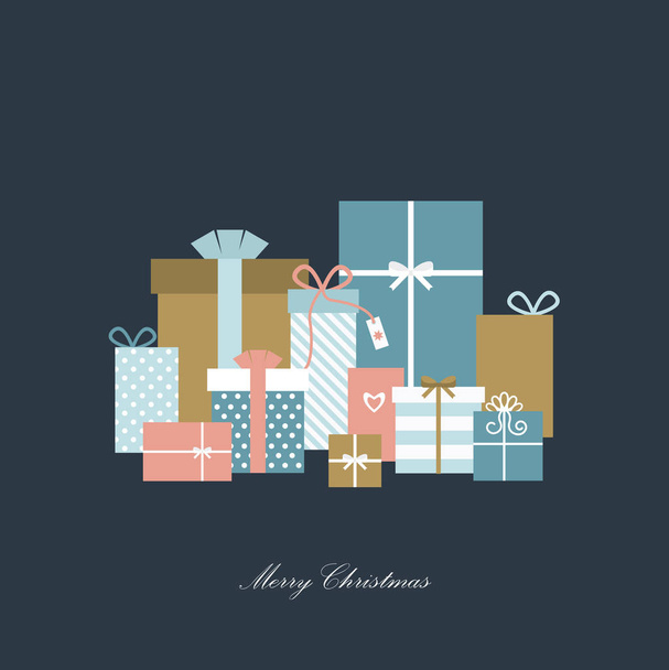 Gift boxes on dark background. Christmas card. - Vector, Image
