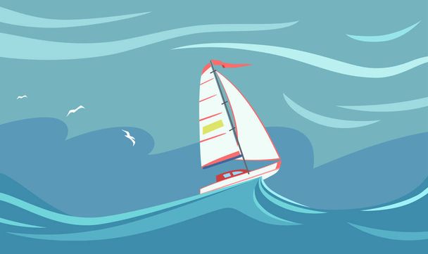 Yacht during a storm. - Vector, Image