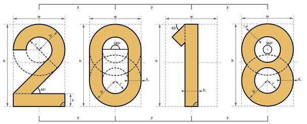 Το νέο έτος 2018 τεχνική γραμματοσειρά σχεδίου - Διάνυσμα, εικόνα
