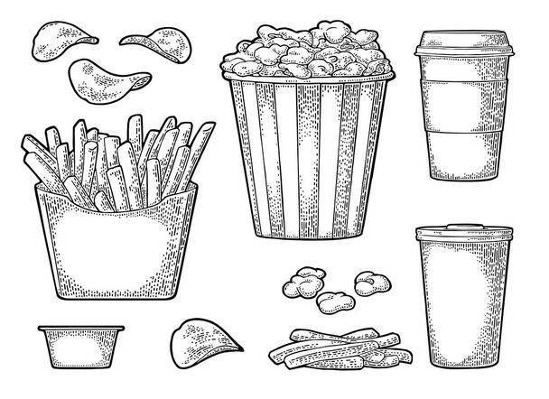 Set fast food. Vector vintage engraving illustration - Vettoriali, immagini