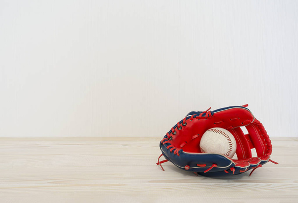 Baseball glove and ball on white background. Concept of kid room. - Photo, Image
