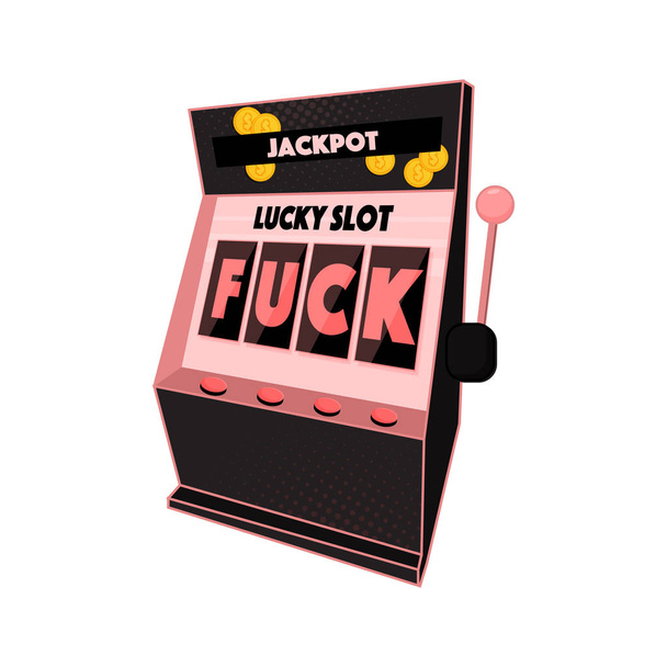 印刷カジノのマシン。ジャック ポット ラッキー スロット オートマット ベクトル イラスト。ラスベガスのシンボル - ギャンブル ゲームの t シャツは、フォーチュン記号を印刷します。面白いエンターテイメント - ベクター画像
