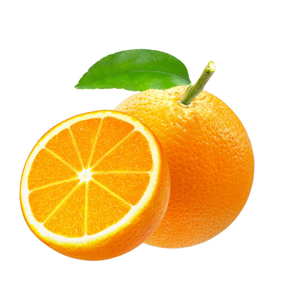 Whole and sliced orange fruits isolated on white background. Slice tangerine fruit . Clipping path - Фото, изображение