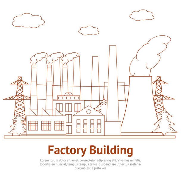 Cartoon Factory Building Industry Business Architecture Card Poster. Vector - Vetor, Imagem
