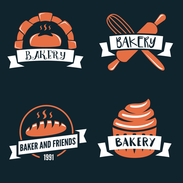 Joukko vektorin logotyyppejä elementtejä, etiketit, merkit ja siluetit leipomo
 - Vektori, kuva