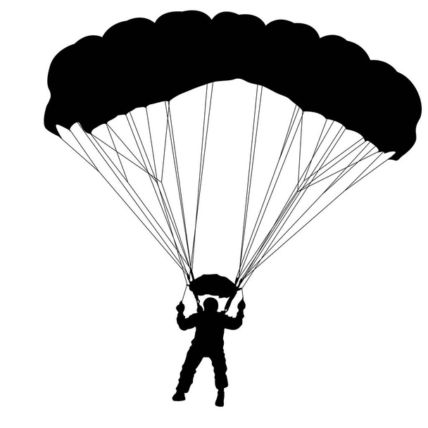 Paracaidista, siluetas en paracaídas sobre fondo blanco
 - Vector, imagen