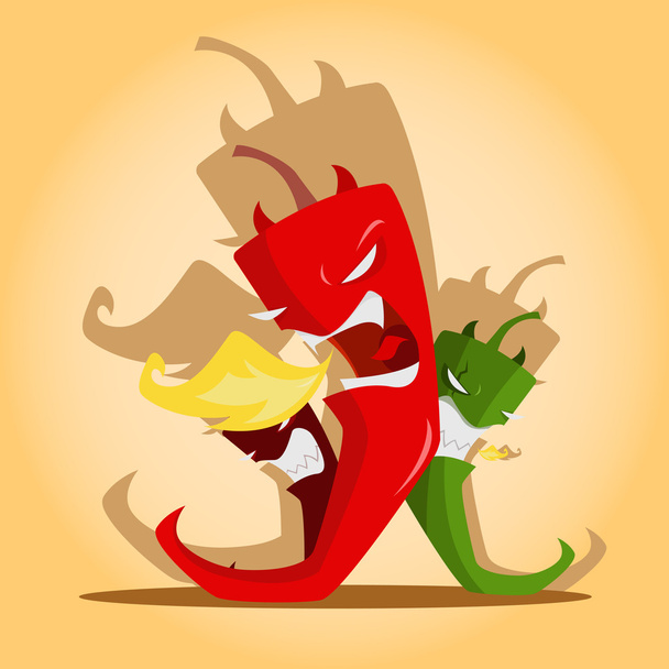 Angry red and green chili peppers - Vecteur, image