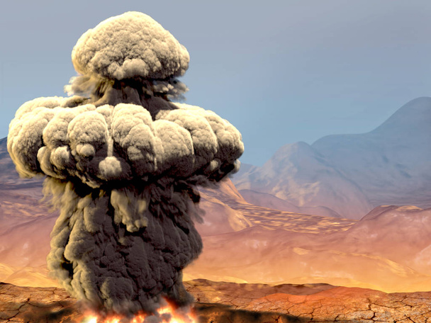 Explosion nucléaire dans le désert sur fond de moun
 - Photo, image