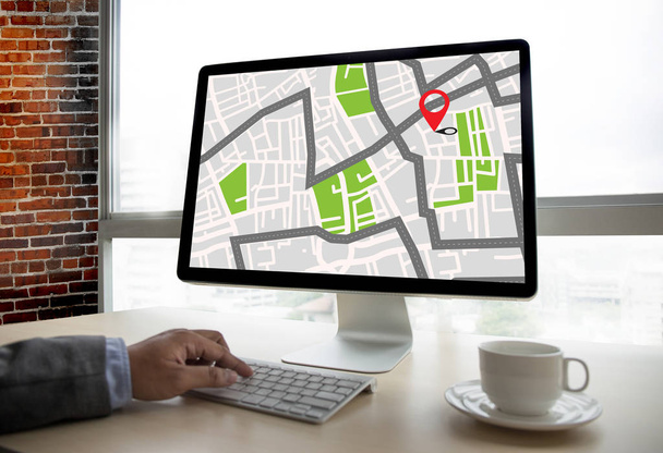 GPS-kartta reittikohteeseen verkkoyhteys Location Street
  - Valokuva, kuva