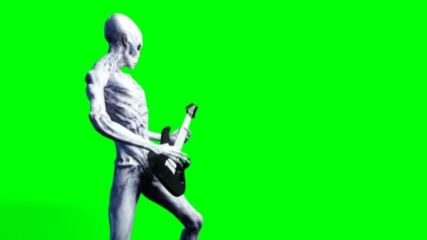 Funny alien plays on electric guitar. Realistic motion and skin shaders. 4K green screen footage. - Кадры, видео