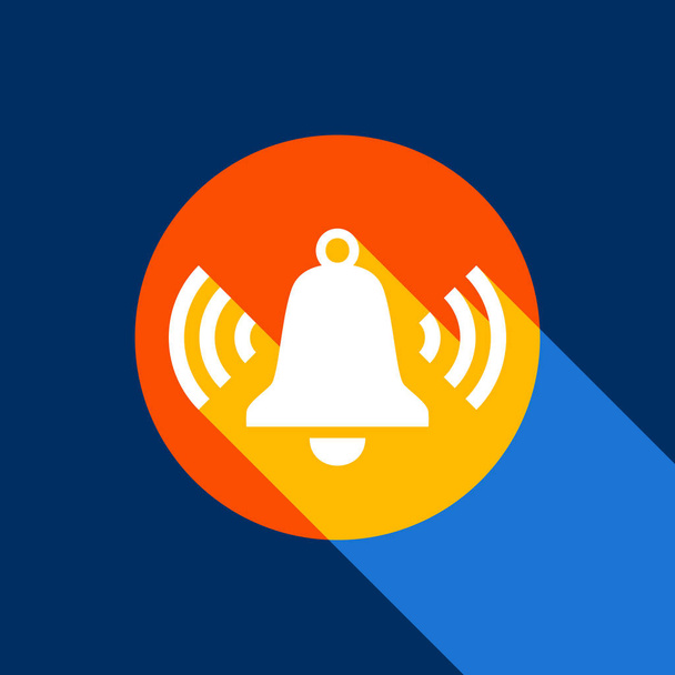 Ringing bell icon. Vector. White icon on tangelo circle with infinite shadow of light at cool black background. Selective yellow and bright navy blue are produced. - Vector, Image