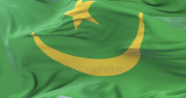 Mauritánie mávání vlajkami na větru s modrou oblohou v pomalé, smyčka - Záběry, video