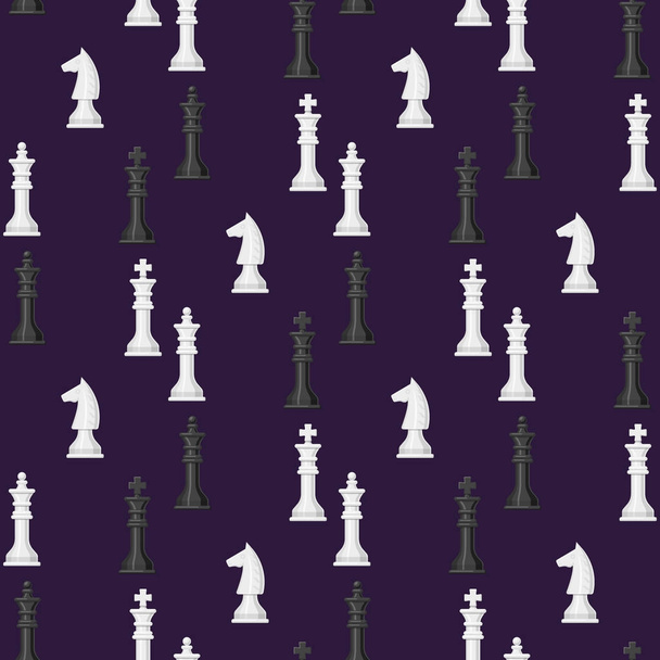 Chess board seamless pattern background chessmen leisure concept knight group white and black piece competition vector illustration - Vektor, Bild