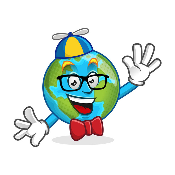Nerd aarde mascotte, geek aarde karakter, aarde cartoon vector - Vector, afbeelding