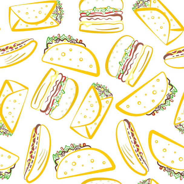 Pattern with colored outline tasty fast food - Vector, afbeelding