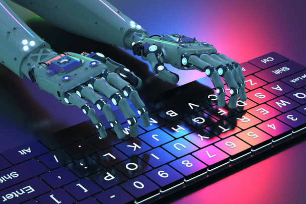 Roboterhand mit Tastatur - Foto, Bild