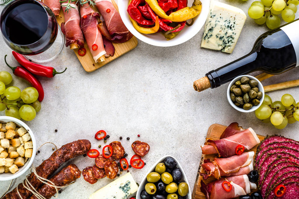 Traditional spanish tapas selection, food border with variety appetizer on table - 写真・画像