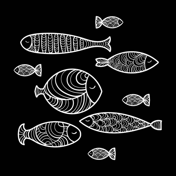 Sada roztomilé mořských ryb. Vektorové ilustrace - Vektor, obrázek