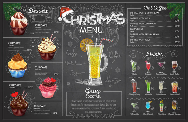 Vintage chalk drawing christmas menu design. Restaurant menu - Vector, Image