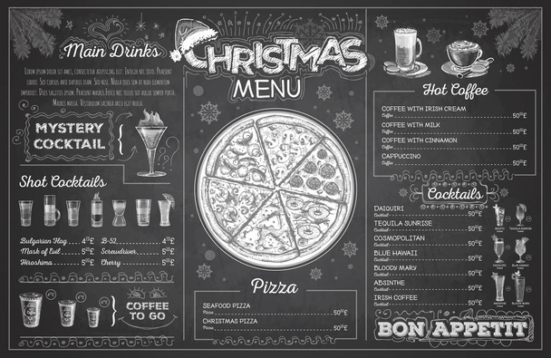 Винтажный рисунок мелом рождественское меню дизайн. Меню ресторана
 - Вектор,изображение
